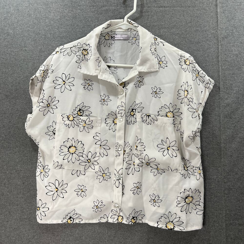 Floral Daisy Button Up Shirt Women Size Medium White Color Ladies